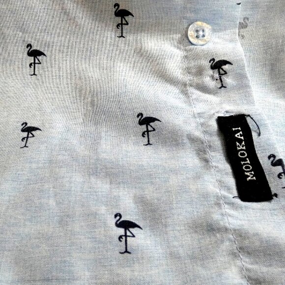 Molokai Surf Co. Men Shirt Size XL Flamingos Hawaiian Cotton Short Sleeve Summer - Picture 6 of 8